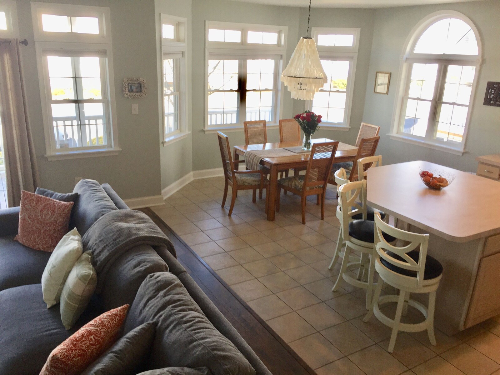 Bright dining area beside the open living room